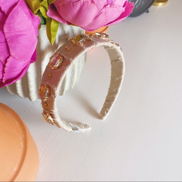 Anthropologie | Embellished Linen Headband Neutral - Picture 2 of 8